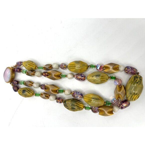 Vtg 16" Necklace Chunky 2 Strand Beaded mix media Giving Multiple Shapes Colors - Picture 2 of 14